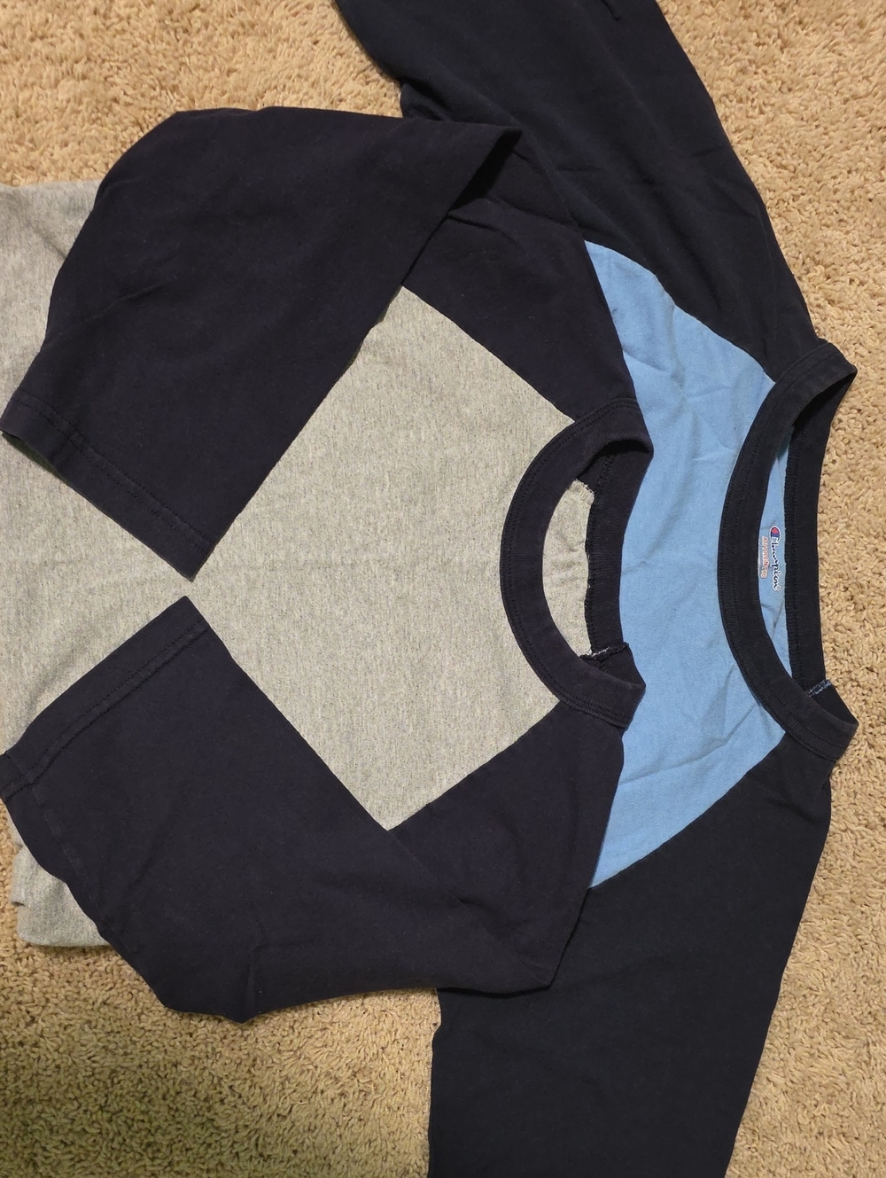 TWO Navy Gray & Light Blue Baseball Shirts